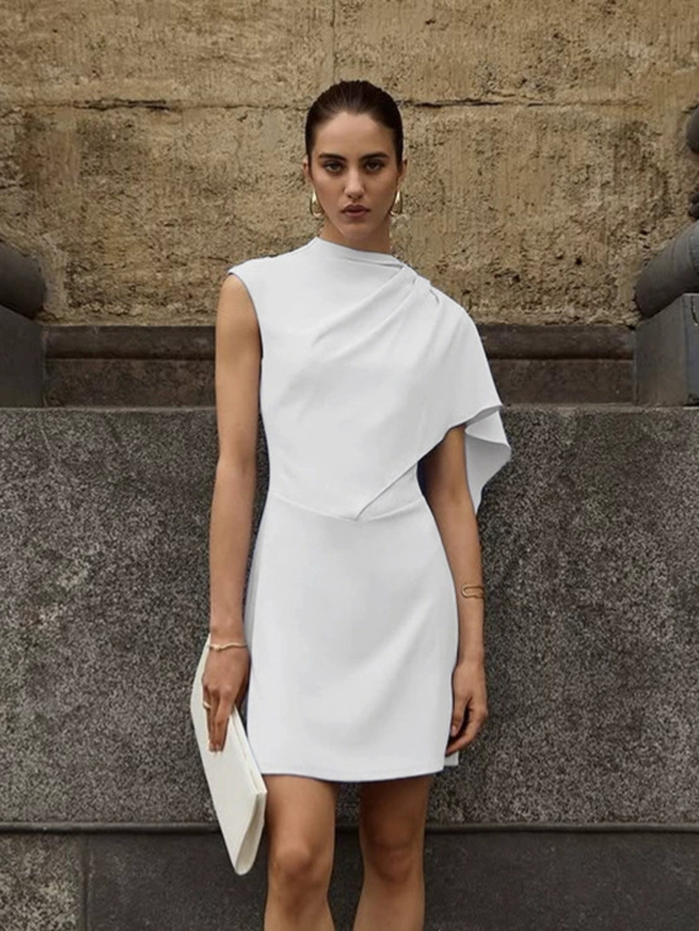 Forever 21 Summer White Asymmetrical Sleeveless Waist Dress Work
